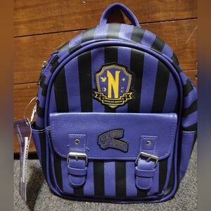 Wednesday Adams 12" Striped Purple and Black Backpack